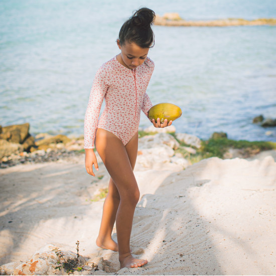 Dětské dívčí plavky s dlouhým rukávem UPF 50+ Leopard starorůžový Swim Essentials
